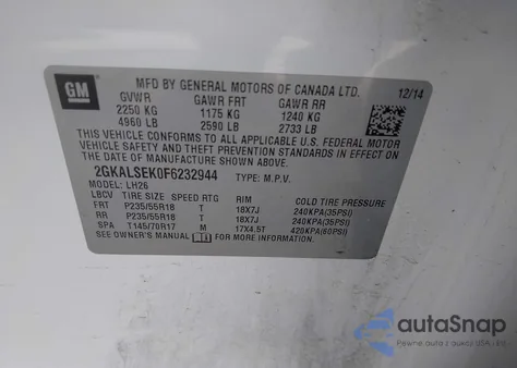 2015 GMC Terrain Slt-1 from USA, damaged, VIN 2GKALSEK0F6232944